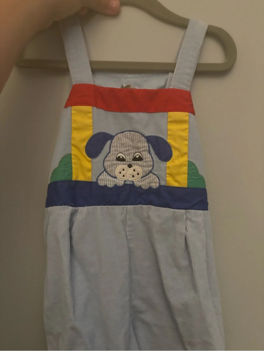 Light Blue Puppy Embroidered Kids Overalls